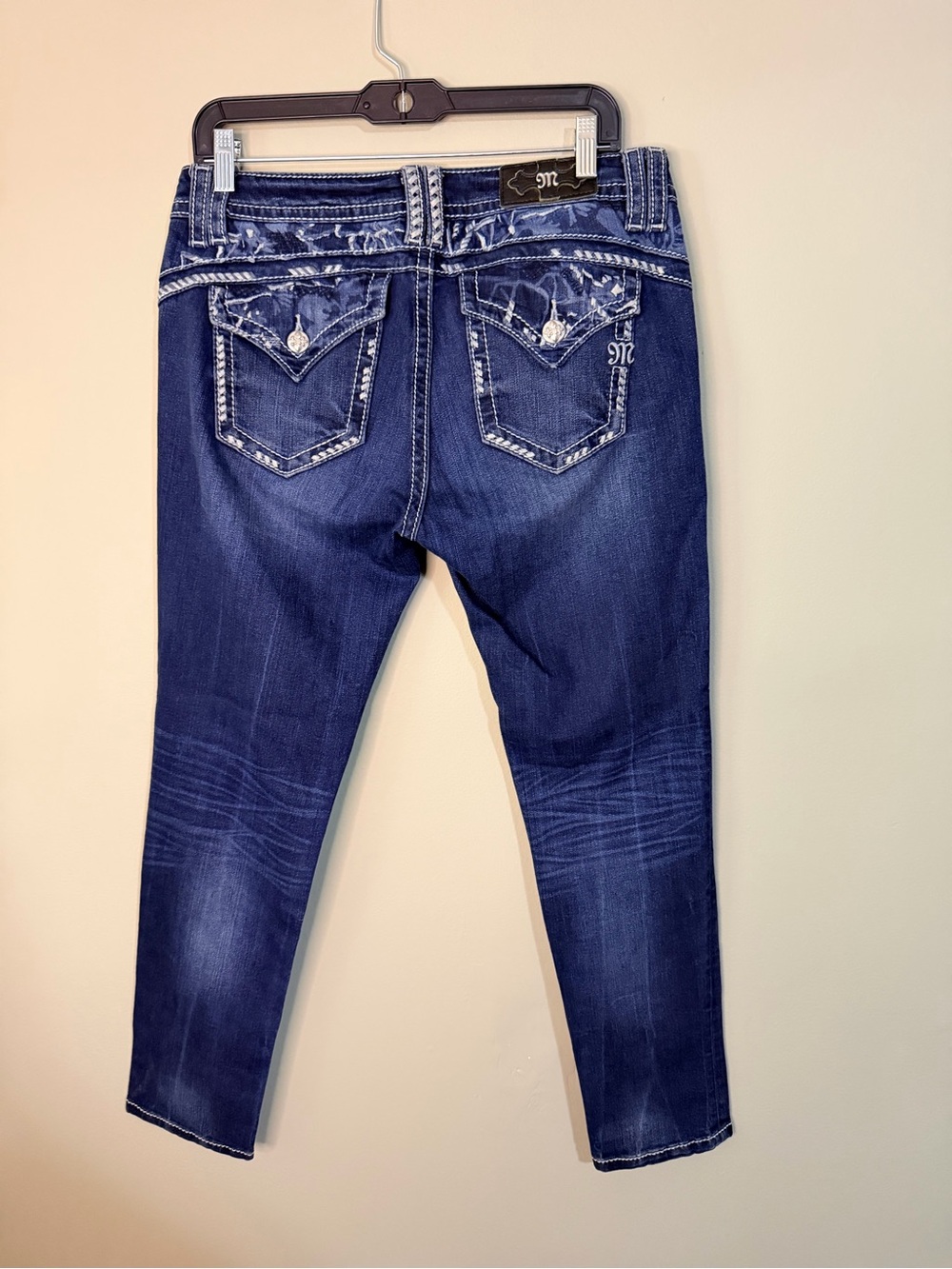 Gorgeous Vintage Y2K Miss Me Mid-Rise Skinny Jeans With Embellishment 30”Inseam
